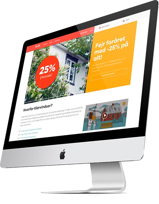 The Klarvinduer storefront on a desktop screen